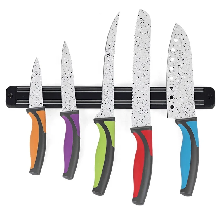 
2020 New Arrival Stainless Steel Kitchen Chef Knife 5 Pcs Non-stick Painting Knives Set with Knife Strip Holder 