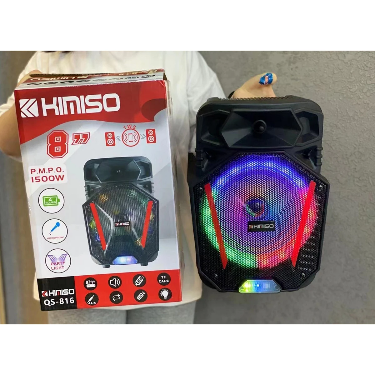

QS-816 New Trending Product Wireless Speaker KIMISO 8 Inch Small Rod Speaker With RGB Lights