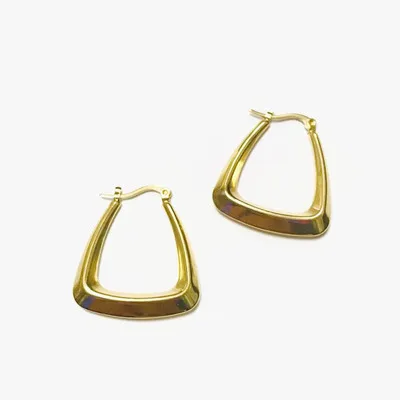 

Hip Hops Trendy 18K Gold Plated Geometric Clip On Earrings Stainless Steel Hollow Triangle Hoop Earrings For Women Girls