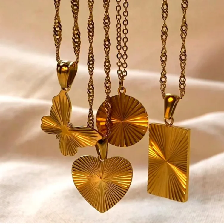 

Sunlight Sunshine 18K Women Pendants Necklace Bling Jewelry Sets Stainless Steel Necklace Sunburst Butterfly Heart Coin Pendant, Gold/silver/rose gold