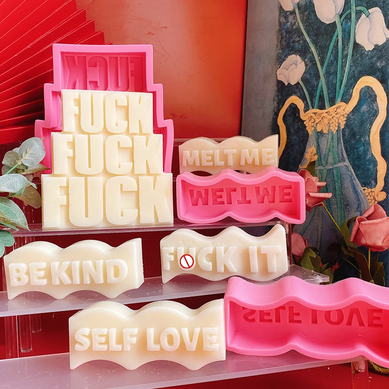 

B-3571 DIY Wave Shape Letter Creative Candle Mold Custom Unique Rectangle Vulgar Language Word Candle Silicone Mould, Random color