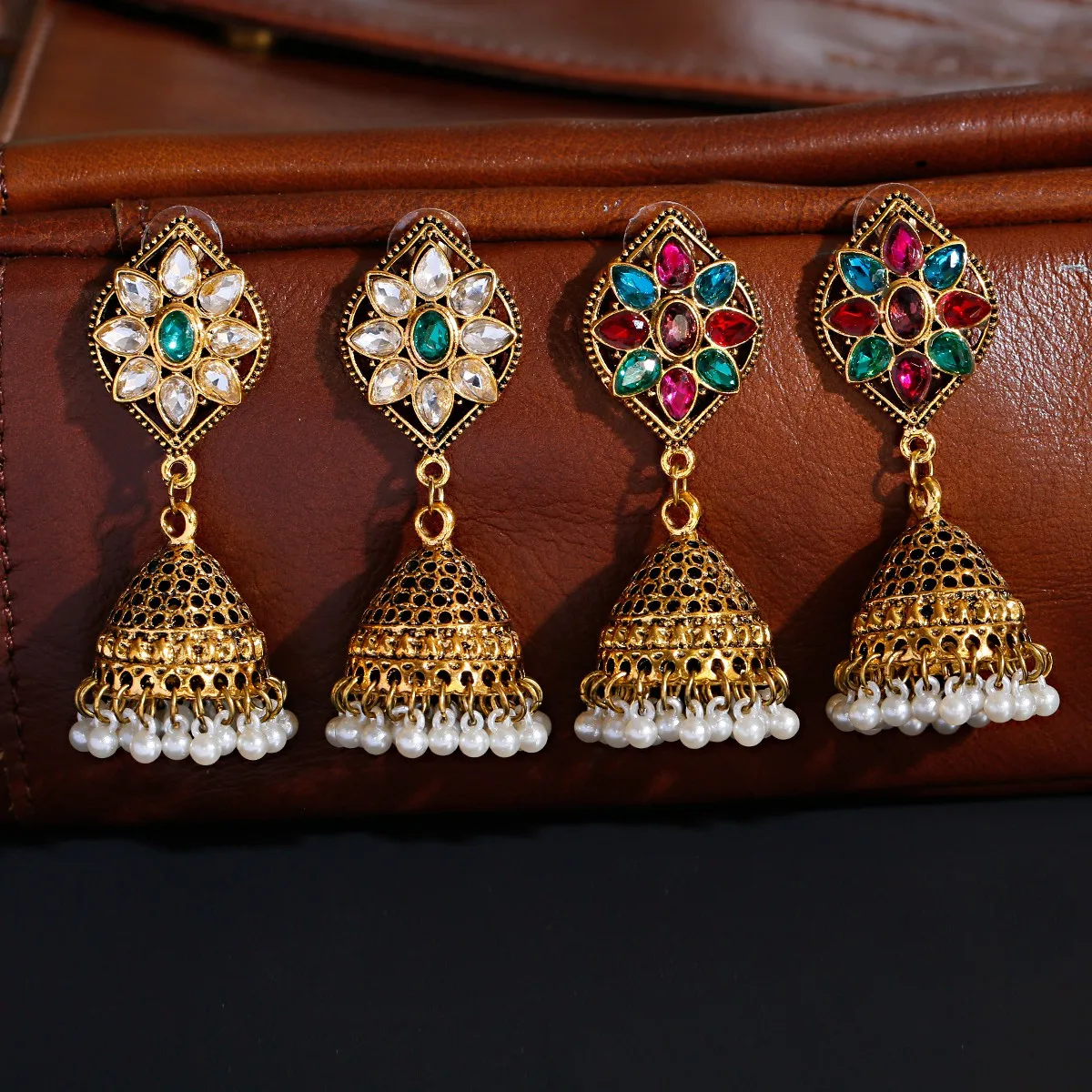 

Earrings For Women Gemstone Drop Bells Indian Jewelry Ear Rings For Girls Fashion Vintage Earring Dangling Gift Kolczyki, Gold/silver