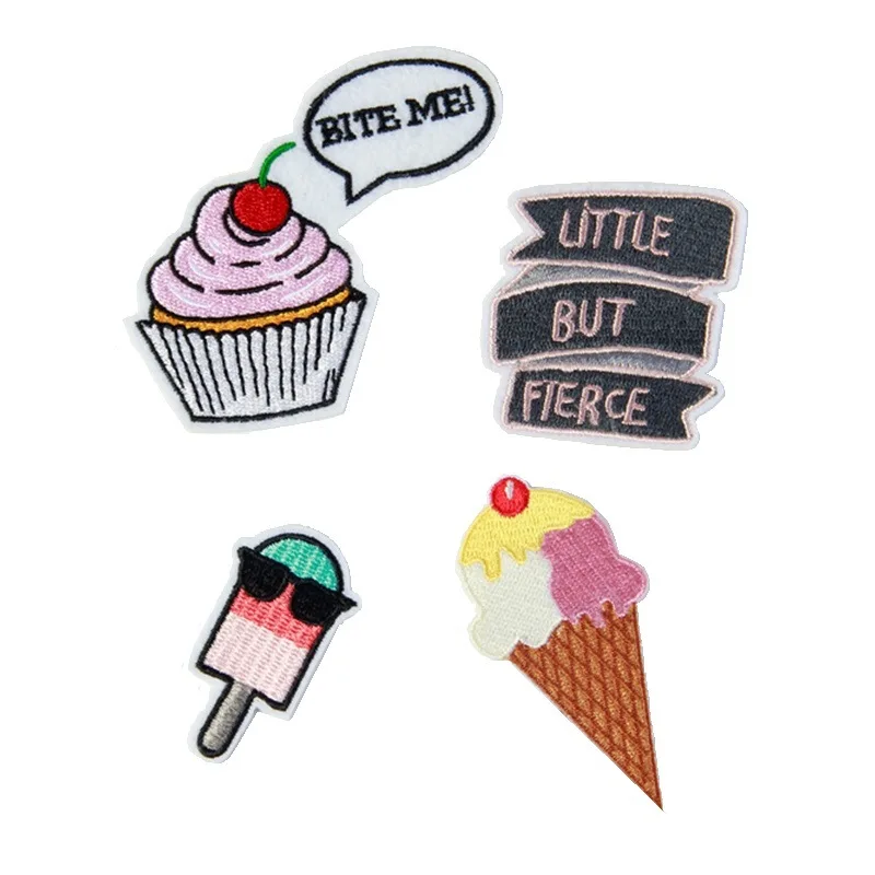 

2021 low price custom 0EM dessert embroidery clothes accessories processing back adhesive cloth stickers