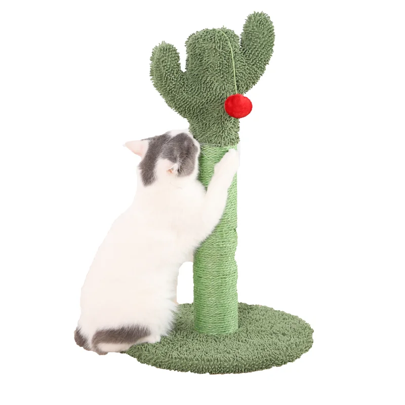 

Wholesale Stock Cat Climbing Toy Pet Cactus Cat Tree Sisal Scratcher Post with Ball Toy