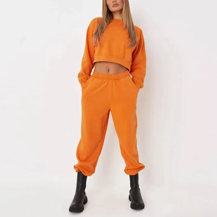 

2023 fall women clothing causal orange sweatshirt joggers pants two piece pants set for women