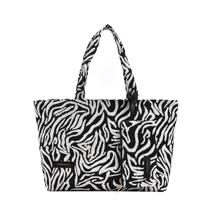 

Wholesale 2021 designer bag large capacity canvas cloth leopard zebra print shoulder bag with purse card bag