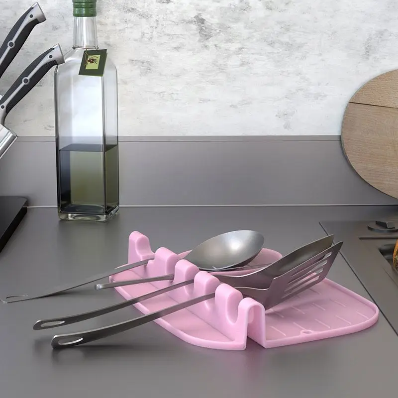 

Kitchen Utensil Holder/Silicone Spoon Spatula Fork Mat Cutlery Drying Rack