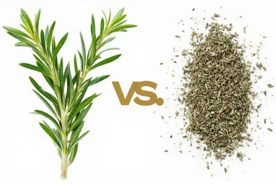 Whole leaf and ground dried rosemary in comparison