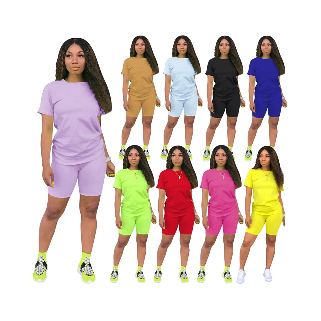 

2022 summer new arrival 4XL plus size sports biker wholesale fashion 2 two piece short pants set women clothes outfits clothing, Picture