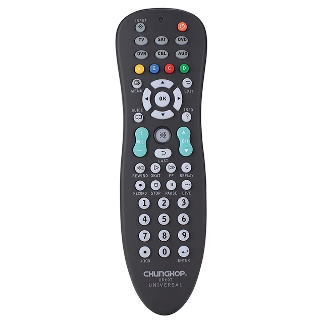 

Chunghop UR607 Universal Remote Control Learning Code Universal Infrared Remote Controller TV SAT STB, Silver/ black/oem
