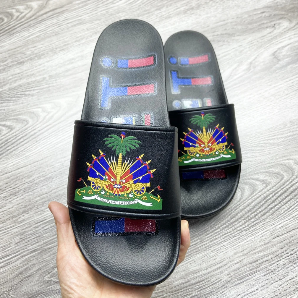 

wholesale new designs custom logo full printing PVC outsole Haitian sandals slides slippers for men and women, Customized