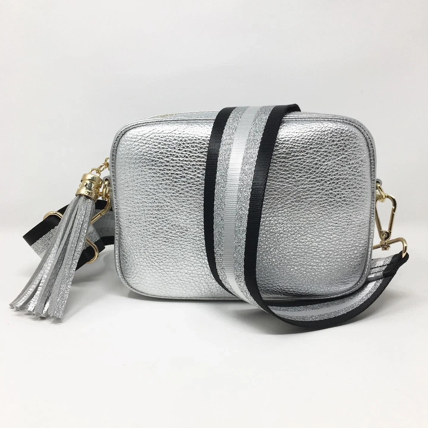 

ZONESIN Unique Design Glitter Guitar Purse Straps Black and Silver Stripe Canvas Bag Strap, 6 colors in stock