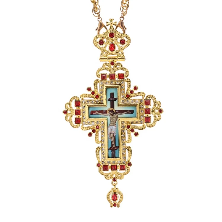Pectoral Cross And Chain Gold Plated HandCraft Pectoral Crucifix Gold Chain With Cross