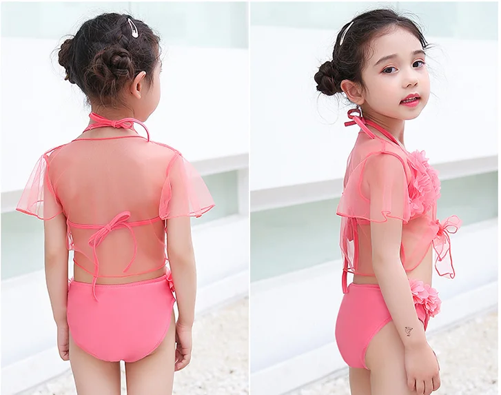 

Chinese factory custom design petal kids micro bikini for girls, Pink, green