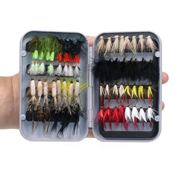 

New FY-F64C 64pcs Flying Flies Set, 12# 14# Flying Flies Hooks , Cheap Lure Fishing Flies Kit Flies Fly Bait