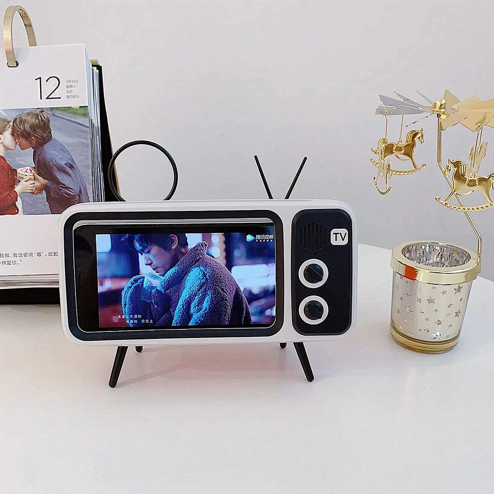 Retro Tv Style Phone Screen Stand 2021 Hot Speaker Cartoon Desktop