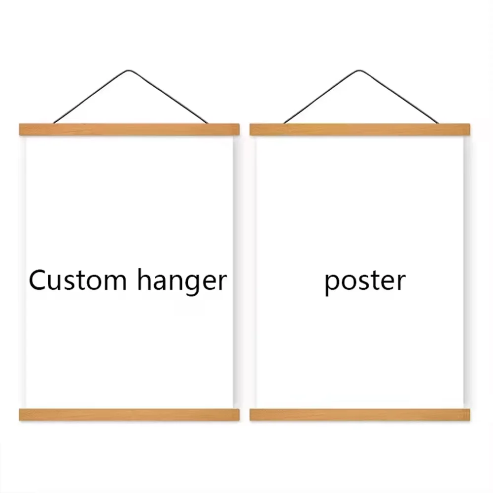 Wall Art Poster Magnetic Wooden Frame Custom Designed Boho Scroll Hanging Banner for Bedroom