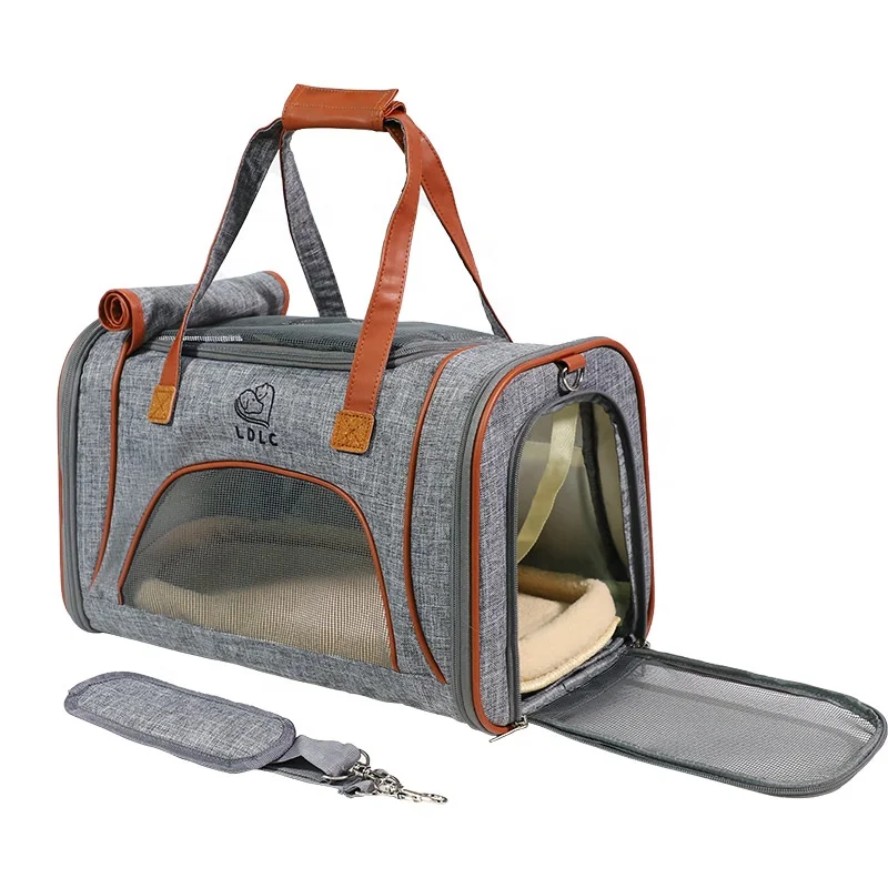

LDLC low profile 2 tone foldable luxury airline approved cat pet carrier under seat dog carrier bag pet carrier, Grey