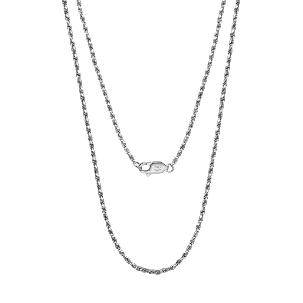 SC29-P 1.5MM Diameter Rhodium Plated 925 Sterling Silver Rope Chain Necklace
