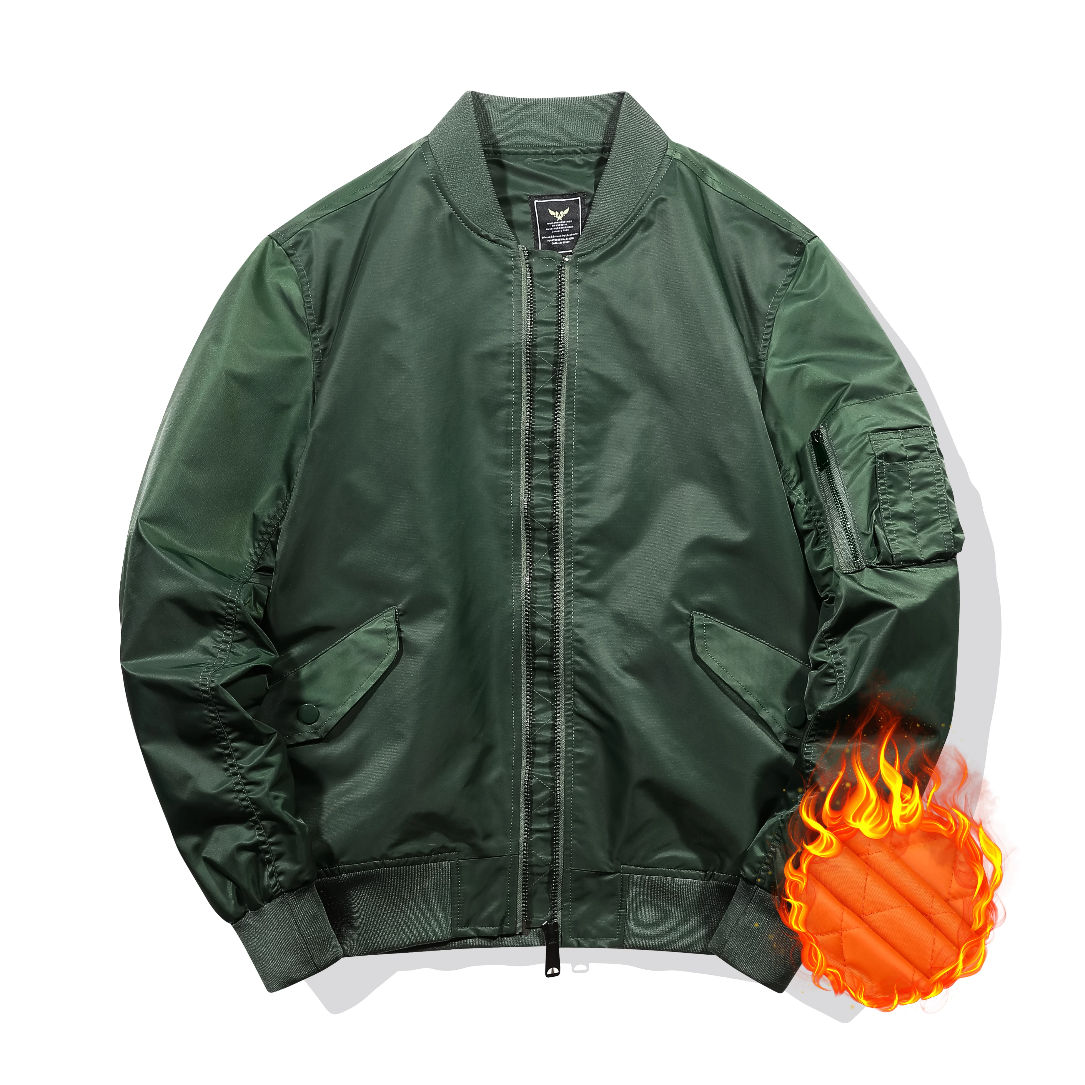 

MJQ22 Ins Popular Warm padded Custom logo Outdoor Satin Sublimation Bomber Baseball Winter Jacket wholesale blank coaches jacket, Black;army green