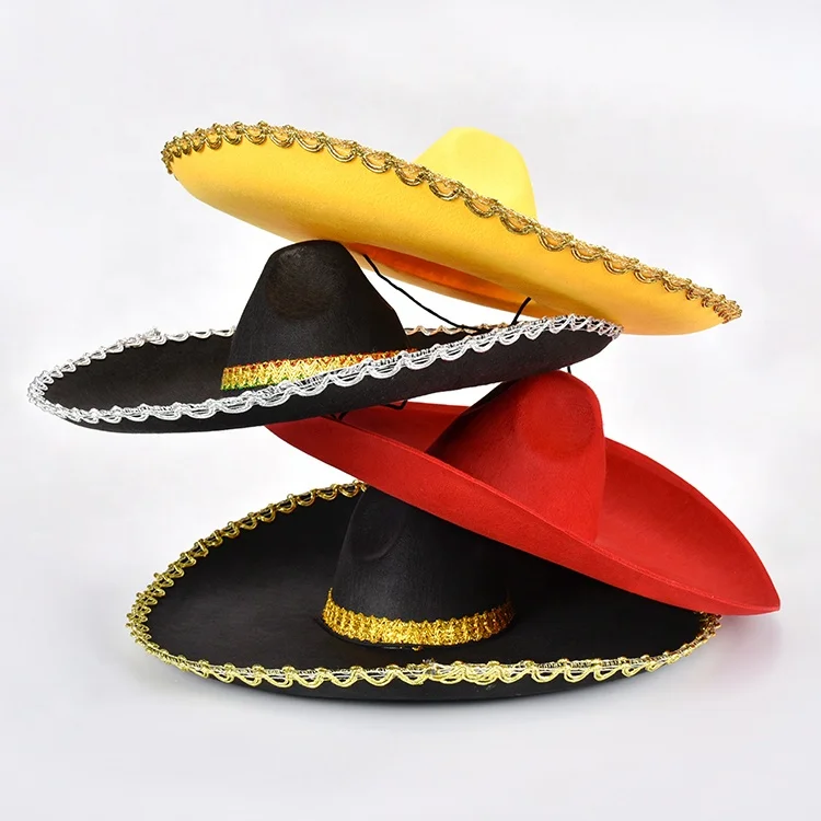 
High Quality Novelty cowboy Mexican Hat fancy clothing accessories Black red or yellow mexican hat 
