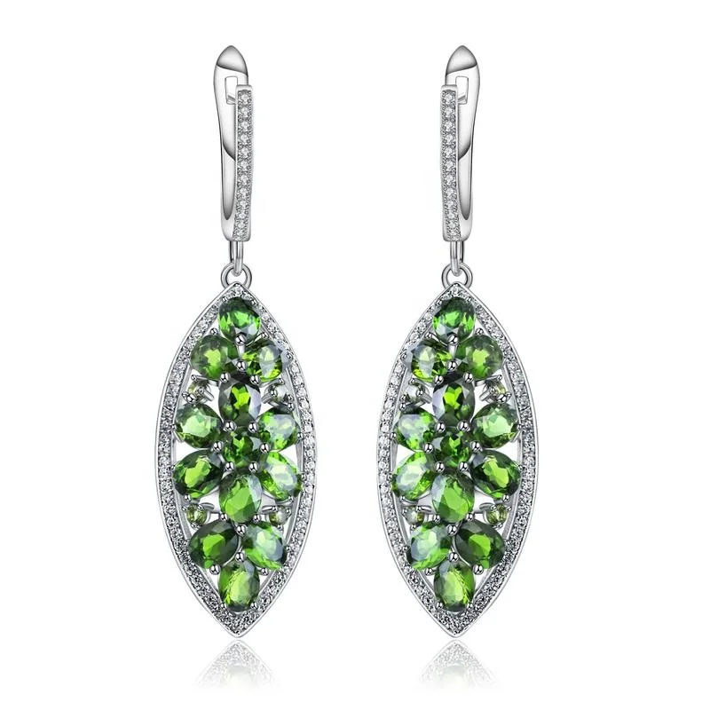 

Abiding High-end Natural Chrome Diopside Gemstone Drop Earrings Leaf Sterling Silver Vintage Earrings Women Wedding Jewelry