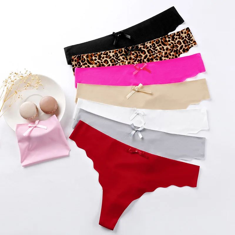 

New women's underwear seamless thong plus size underwear ice silk leopard print comfortable ladies thong, Beige,red,leopard print,white,gray,pink,rose red,black