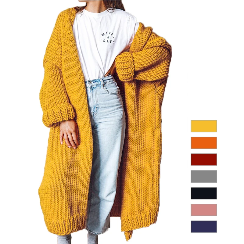 

2021 Winter Designer Women's Wool Knitted Long Cardigan Sweater Coat Solid Color Tapestry Sweater Knitwear Clothing For Womans, Customized color