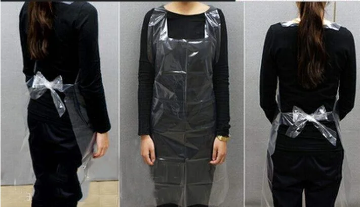 Transparent embossed disposable plastic sleeveless apron