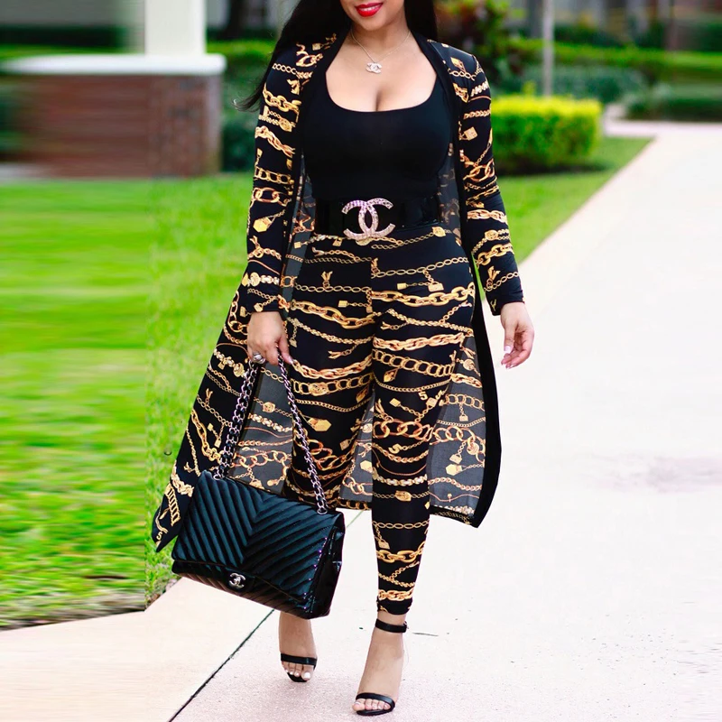 

BX9189 Print Longline Cardigan Coat & Pant Sets