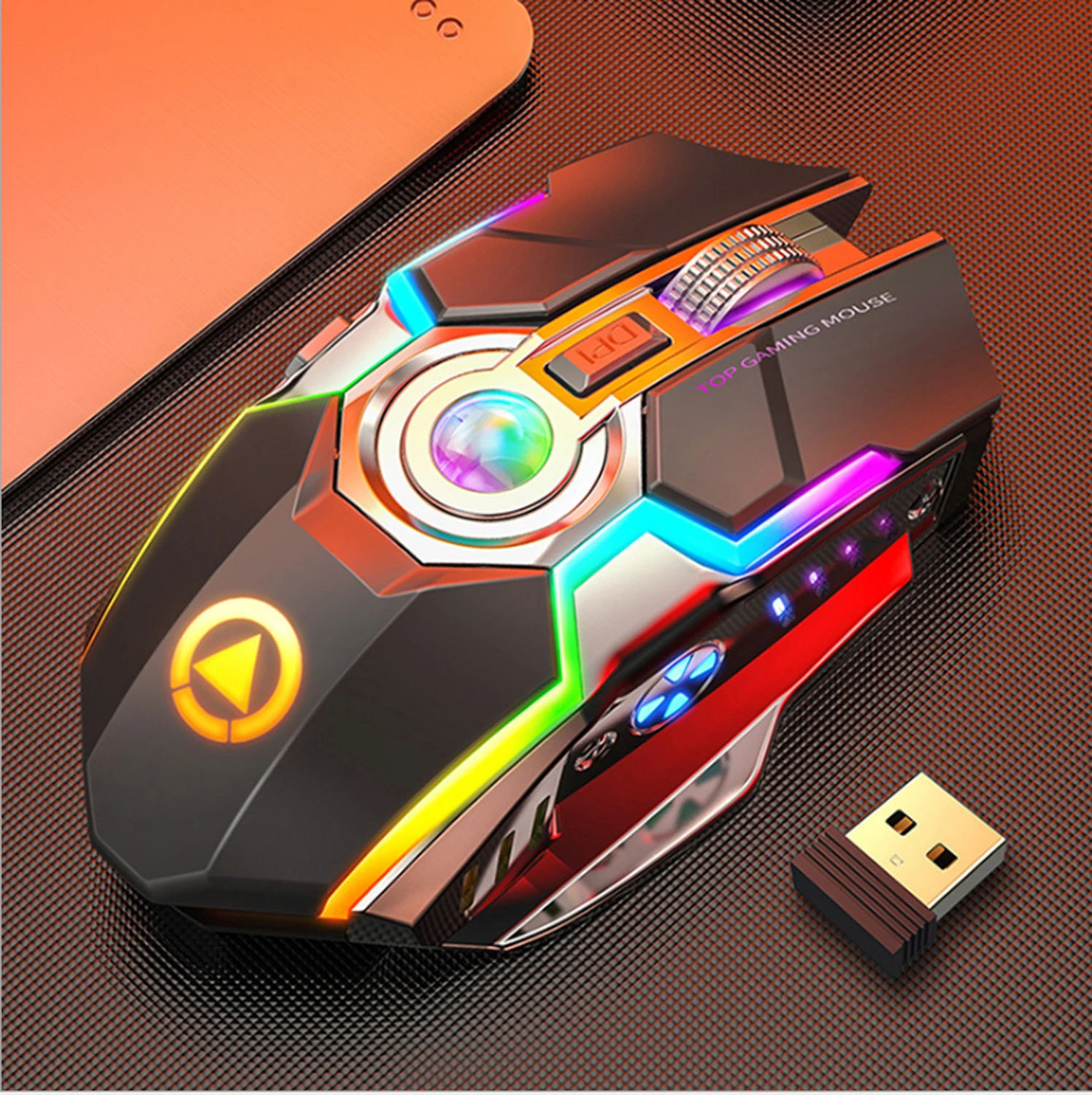 

GAZ-M03 Rechargeable Gaming Mouse Silent Ergonomic 7 Keys RGB Backlit 1600 DPI Wireless Gaming Mouse for Laptop Computer Pro Gam