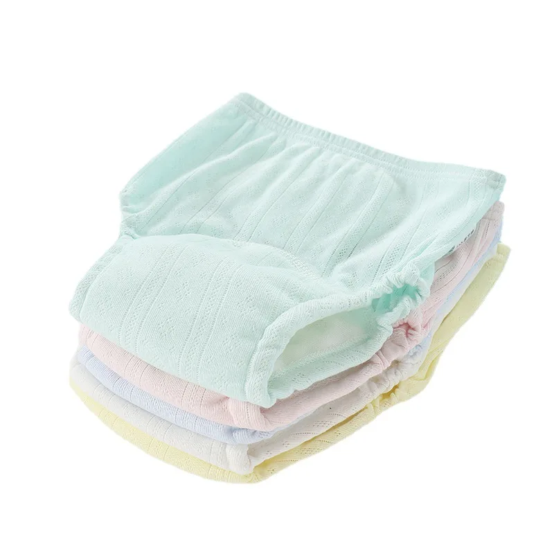 

Wholesale OEM design baby diapers reusable for boys and girls breathable soft 100% cotton elastic baby training pant, Pink/white/blue/yellow/green/grey