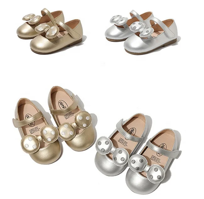 

Trending 2022 England style soft leather children party cute big bow girls shoes kids princess in stock, Gold/silver