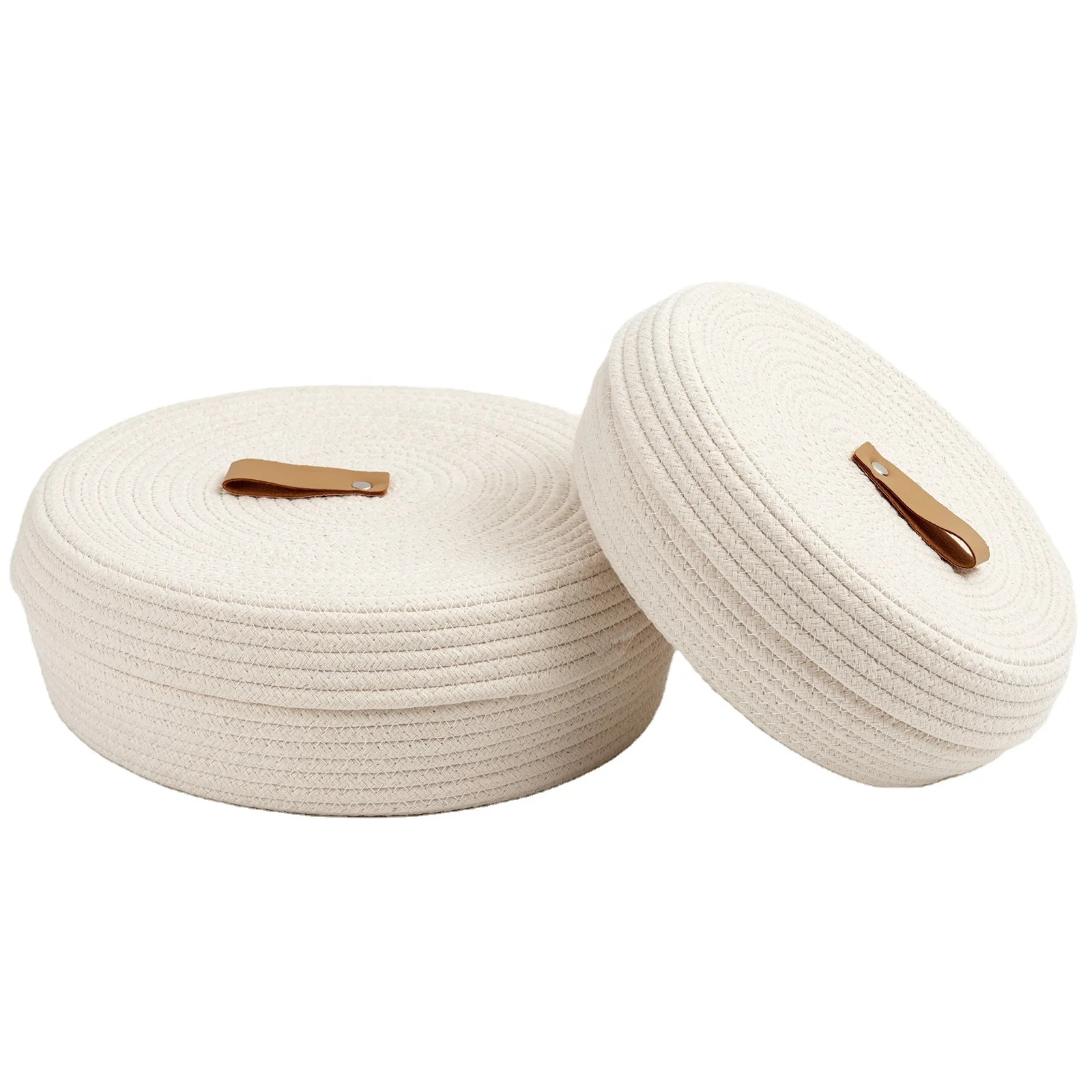 

White Mini Cotton Rope Laundry Basket with Lid one Set for Desk Organize Storage