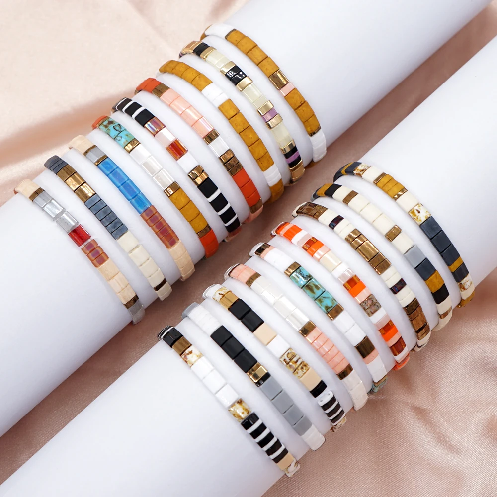 

Go2BoHo Japan Miyuki Brand Tila Beads Bracelets Beach Fashion Jewelry Multicolor Stretch Boho Bracelets for Women Jewellery