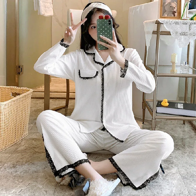

Lady Long Sleeve Sleep Wear Piyama Daster Wanita Pijama Feminino 5XL Night Suit Sleepwear Plus Size Pyjama Women Pajama Set