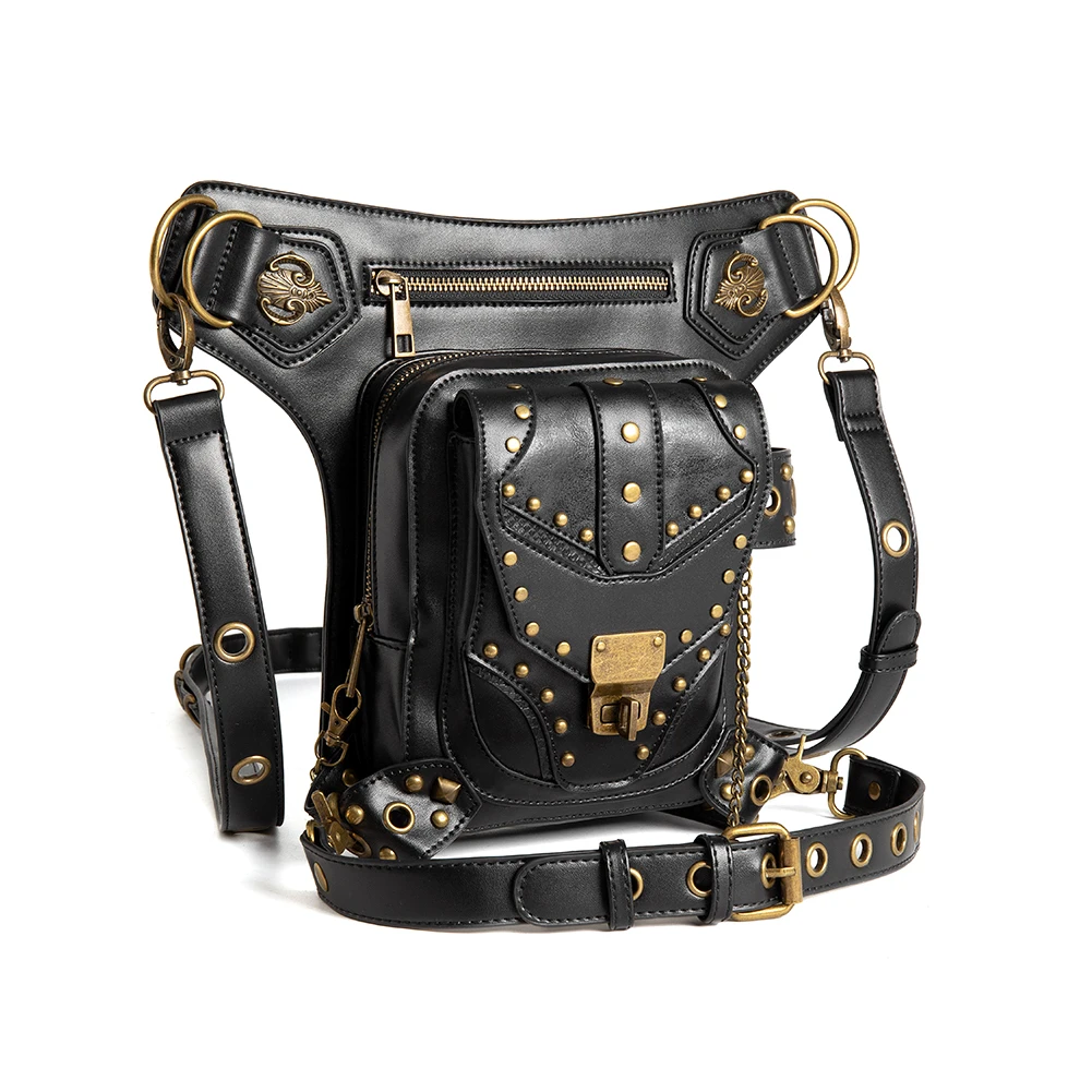 

Outdoor mobile phone trend rivet slanting skull PU Fanny pack shoulder crossbody sac a main profit purses pockets