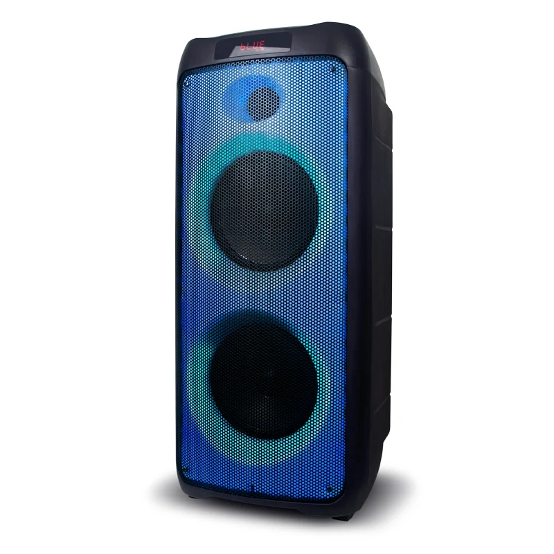 

Highend 100W Double 8 inch Full range and 2 inch Tweeter mobile bluetooth speaker potable loudspeaker led light, Black outdoor party box speaker with mike