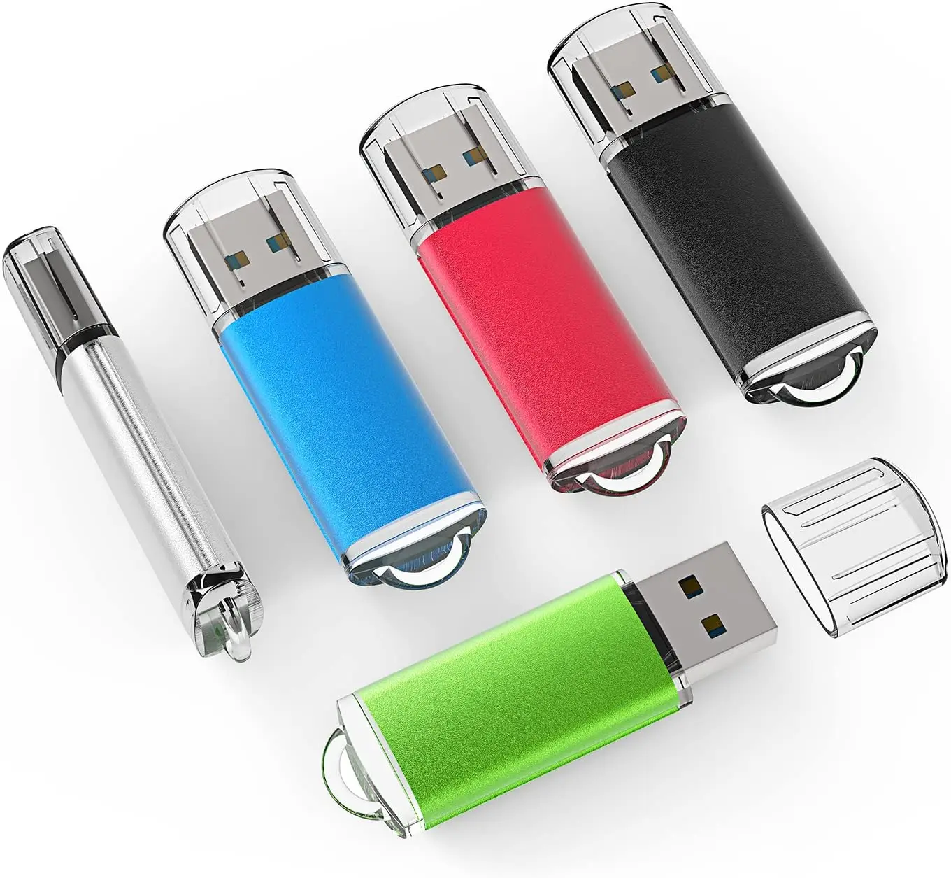 

TOPESEL 5 Pack 32GB USB 2.0 Flash Drive Memory Stick Thumb Drives (5 Mixed Colors: Black Blue Green Red Silver)