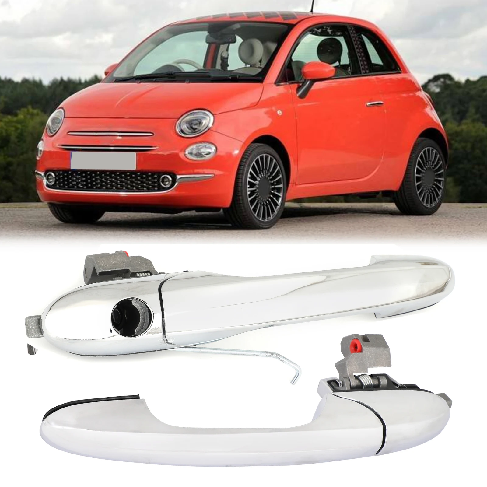 

Areyourshop Left & Right Side Chrome Outer Door Handle 35592026 735592012 Fits For Fiat 500 Offside