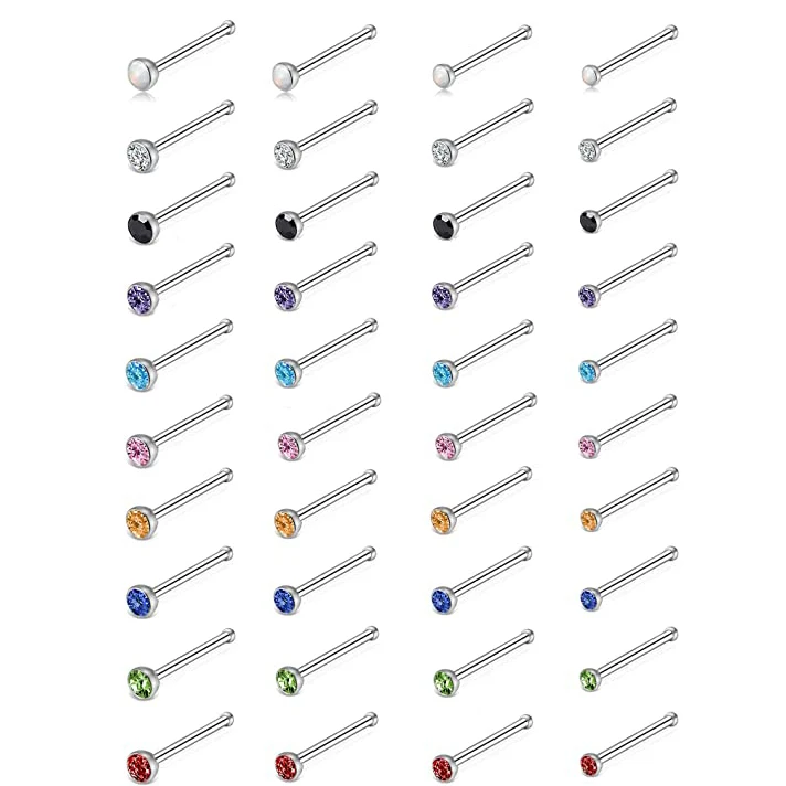 

New Multiple Colour Shiny CZ Nose Stud Nose Ring Hypoallergenic Stainless Steel L Bone Screw Shaped Nose Screw Piercing Jewelry