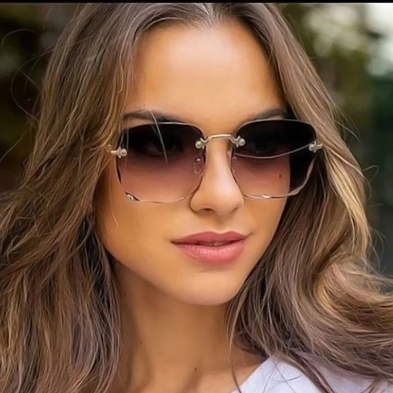 

Trendy Big Frame Square Sunglasses With Cut Edge Rimless Sunglasses