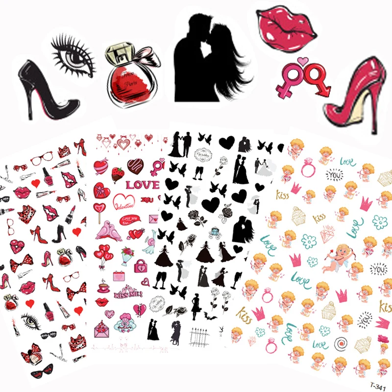 

Wedding Valentine 3D Nail Stickers For Girls Love Bear God Couple Angel Nail Art Stickers Decals Manicure Slider Accessories