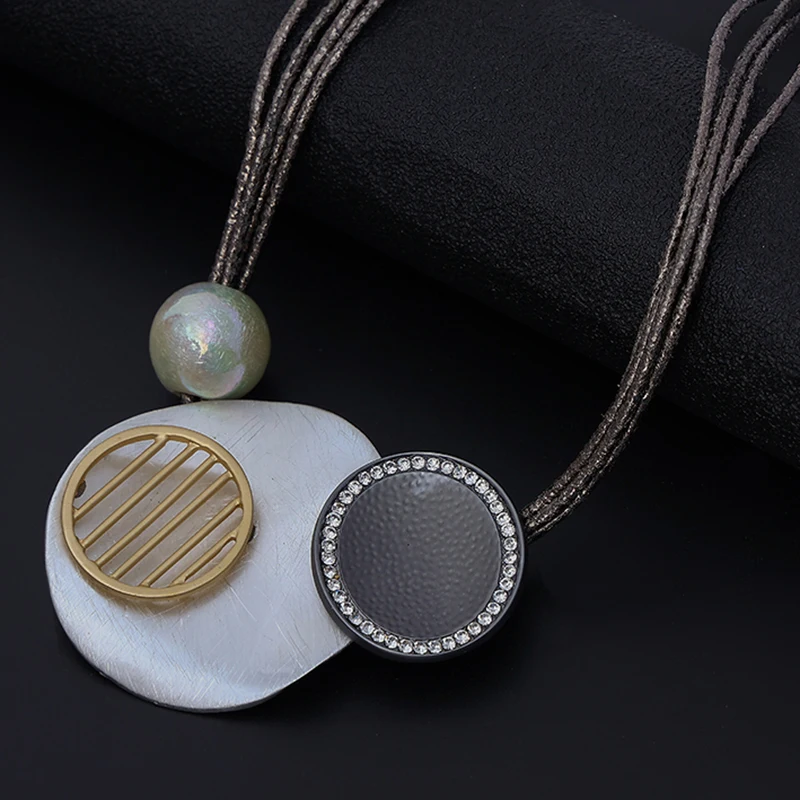 

TongLing necklace alloy jewelry pu rope chain shiny crystal zircon pearl jewelry hoop choker necklace for women