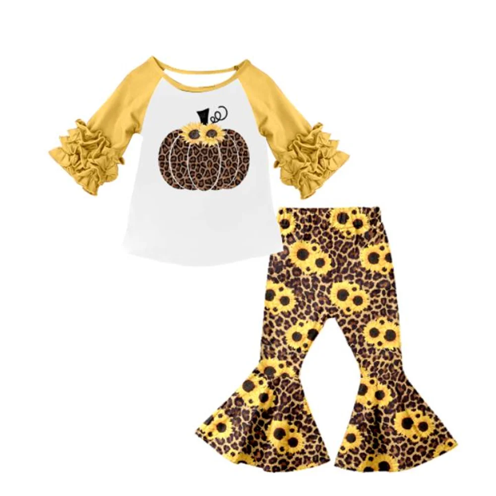

Baby Girl Halloween clothes girls pumpkin outfits with bell bottom pants girls boutique clothes kids fall winter custom clothing, Same as picture