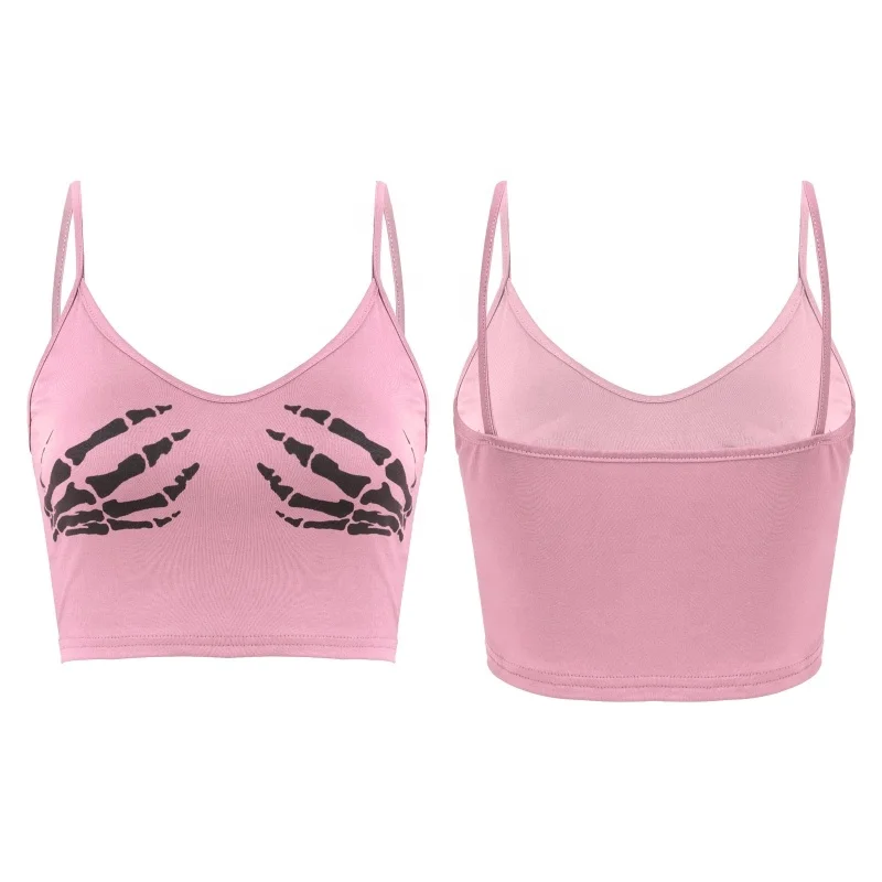 

Women Sleeveless Skeleton Skull Hand Vest Top Workout Camisole Crop Shirt Summer Blouse
