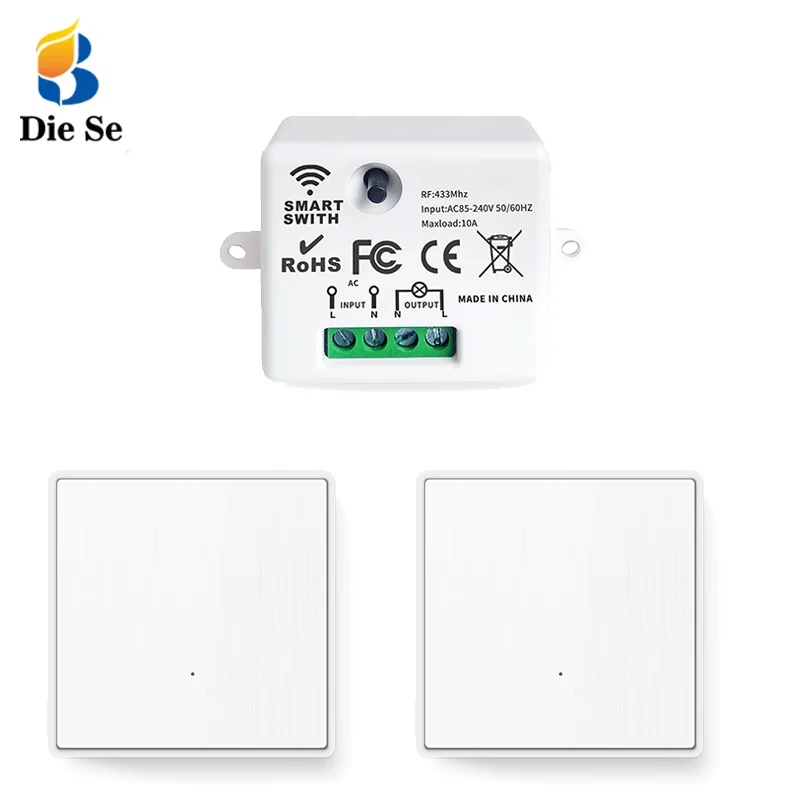 

1/2/3 Gang 433MHz Smart Push Light Switch Wireless RF Remote Control 110V 220V Receiver Button Panel Wall Ceiling