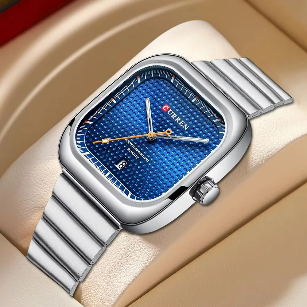CURREN 8460 Blue Men's Stainless Steel Waterproof Wristwatch Luminous Sport Calendar New New Arrival Men Quartz Watches