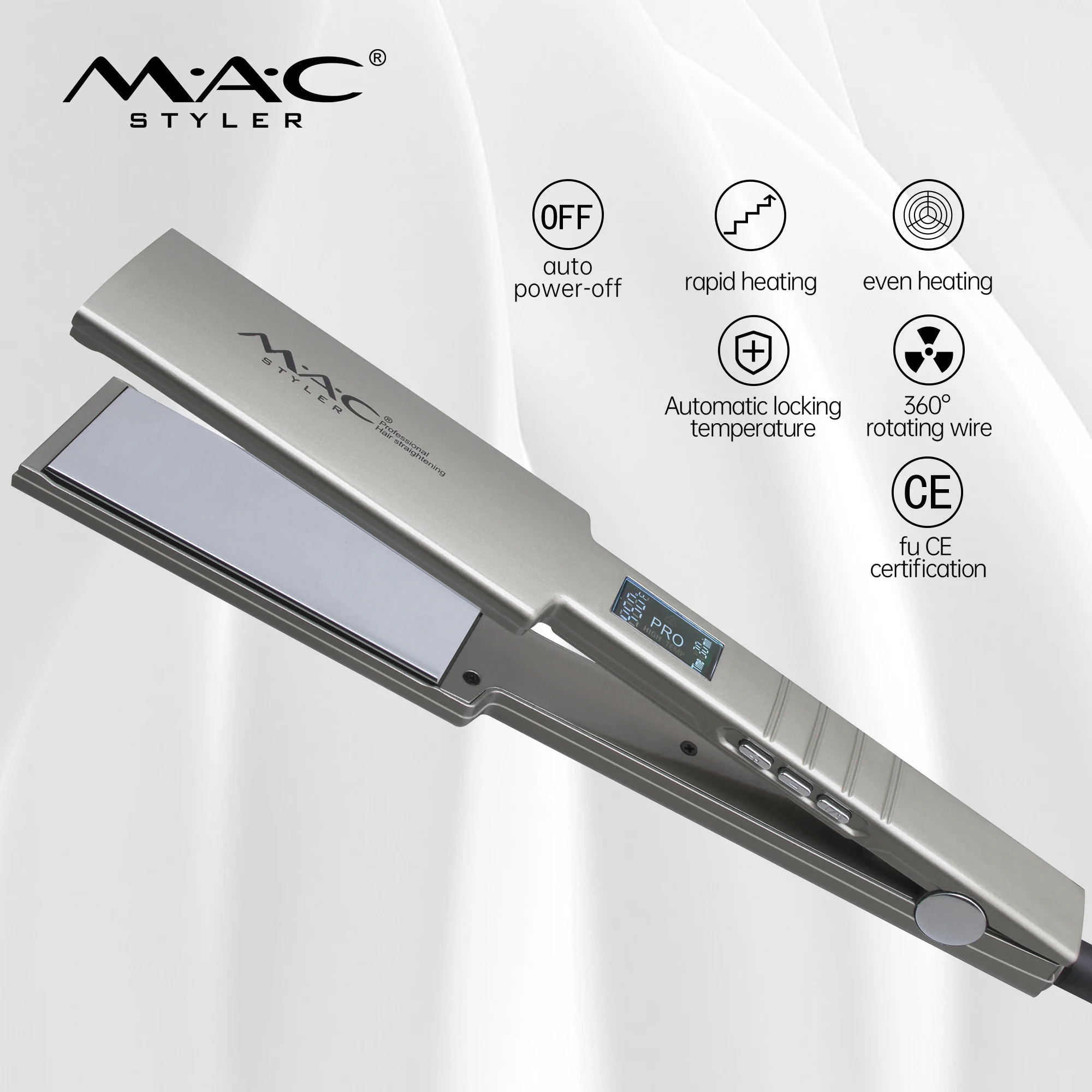 

Portable flat iron MCH Heater Hair Straightener Stainless steel mirror Plate Ergonomic Handle hair straightener steam flat iron