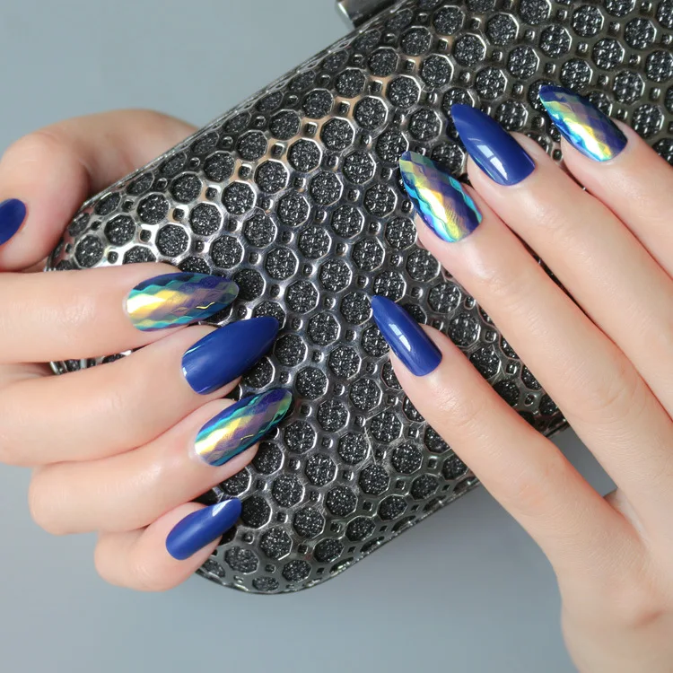 

pre glued press on nails blue press on nails full nail cover false